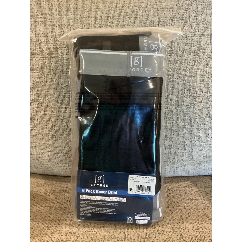 George Mens Boxer Briefs 6 Pack XL 40-42 Assorted Colors Moisture Wicking New